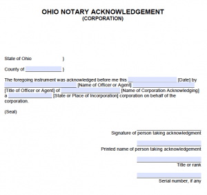 Free Ohio Notary Acknowledgement Forms - PDF - Word