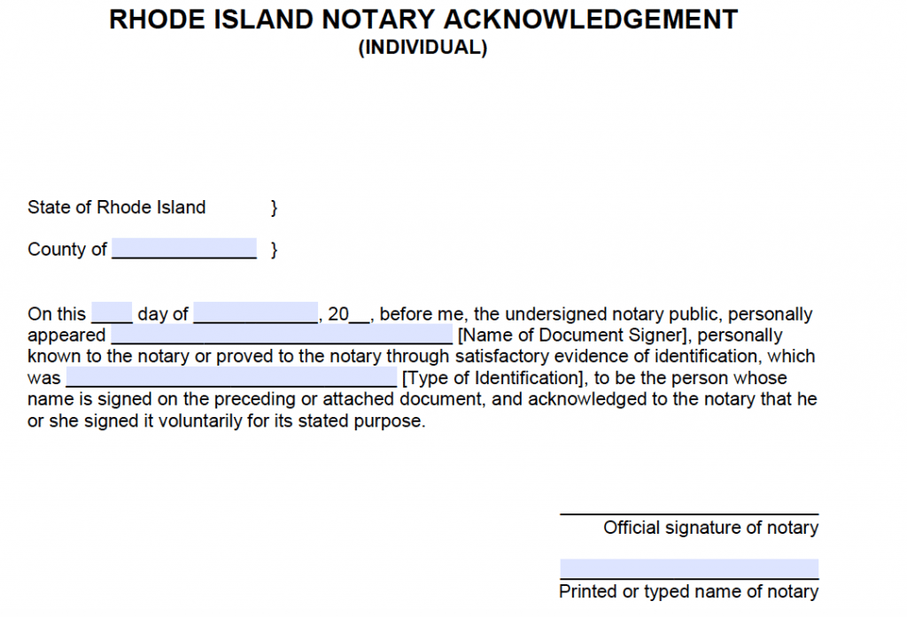 Free Rhode Island Individual Notary Acknowledgement Pdf Word 6899
