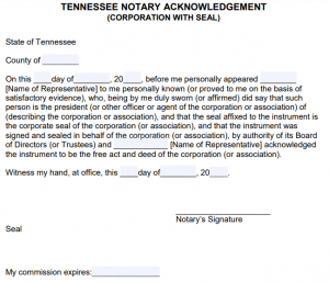 Free Tennessee Notary Acknowledgement Forms – Pdf – Word