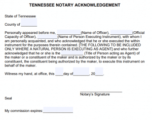 Free Tennessee Notary Acknowledgement Forms – PDF – Word