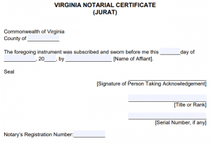 Free Virginia Notarial Certificate - Jurat - PDF - Word