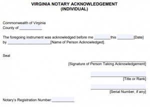 Free Virginia Notary Acknowledgement Forms – PDF – Word