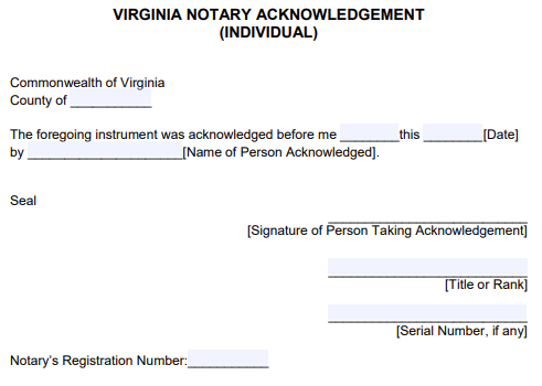 Free Virginia Notary Acknowledgement Forms – PDF – Word