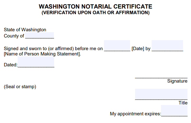Free Washington Notary Acknowledgement Forms Pdf Word 5392