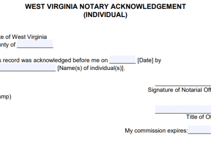 Free West Virginia Notary Acknowledgement - Representative - PDF - Word