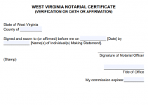 Free West Virginia Notarial Certificate - Oath or Affirmation - PDF - Word