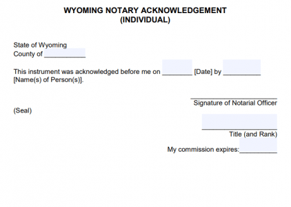 Free Wyoming Notary Acknowledgement Forms – PDF – Word